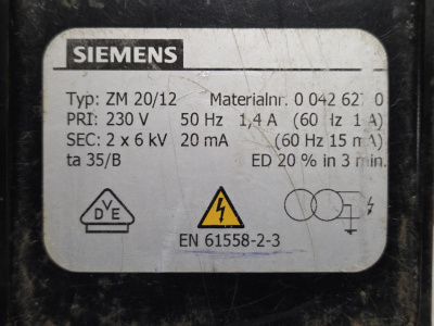 Трансформатор розжига Siemens ZM 20 - 12